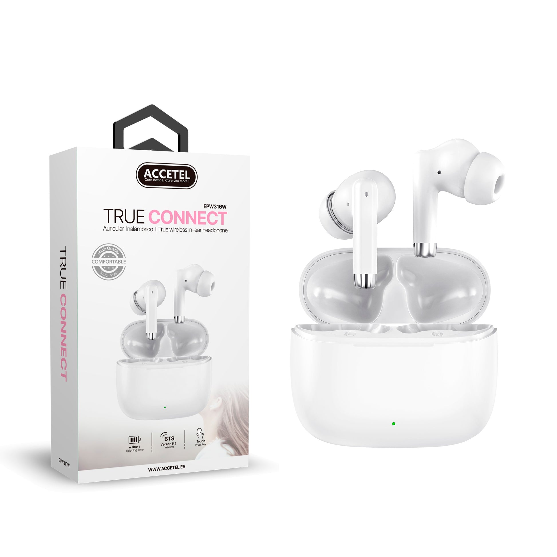 Auscultadores TWS Sem Fio Duplo Earpod Touch BTS 5.3 Branco