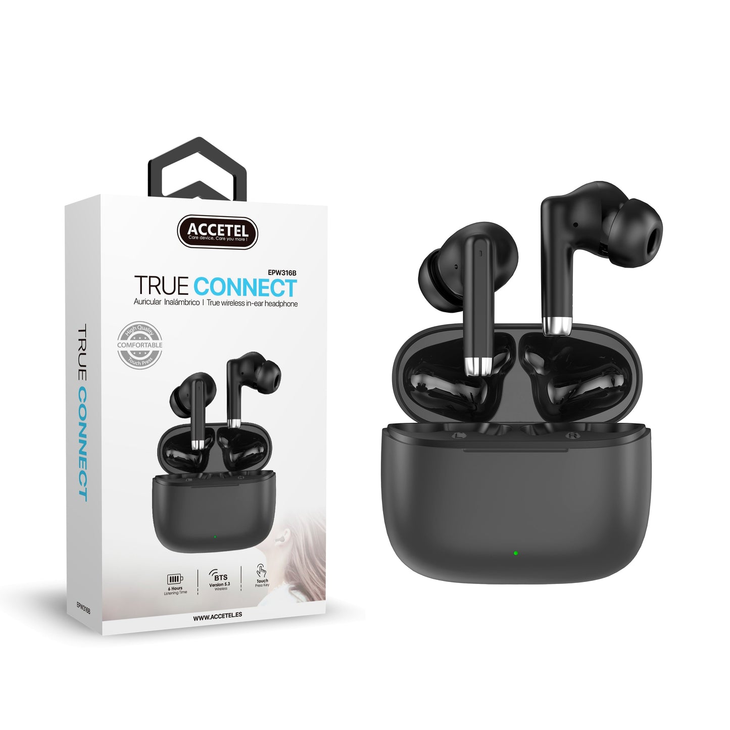 Auscultadores TWS Sem Fio Duplo Earpod Touch BTS 5.3 Preto