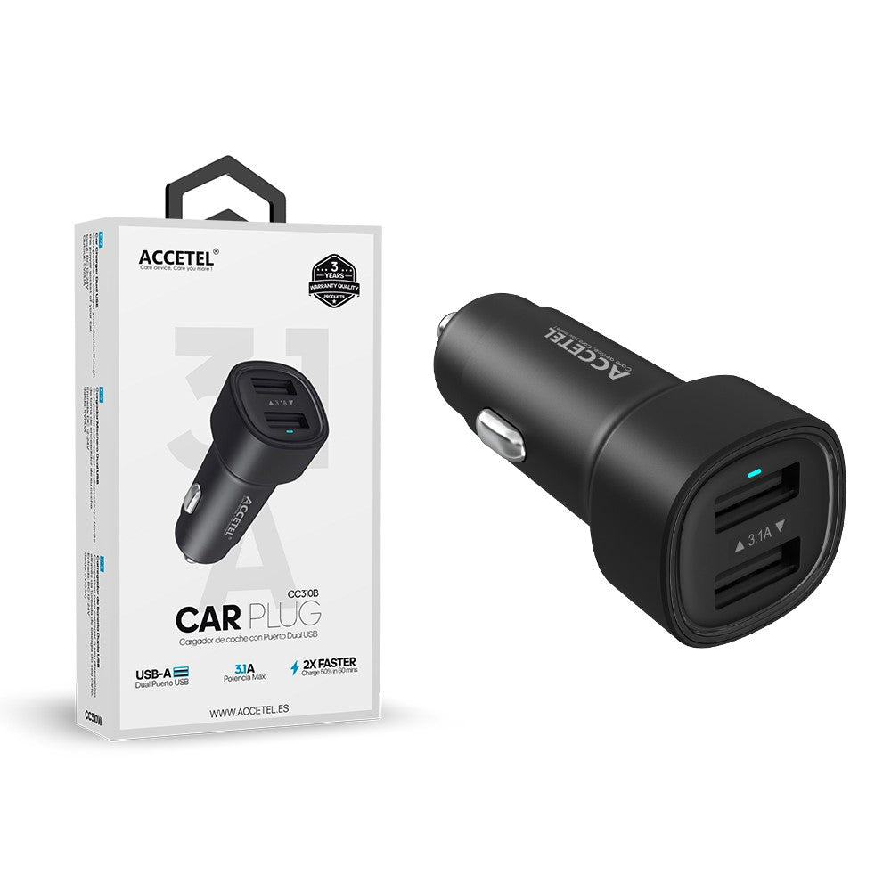 Carregador de Carro Duplo USB 3.1A Preto
