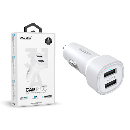 Carregador de Carro Duplo USB 3.1A Branco