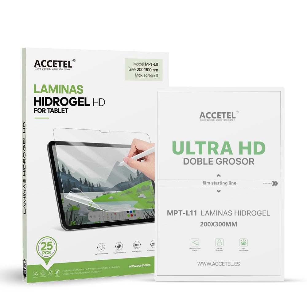 MPT-L11 Películas de Hidrogel para Tablet - Ultra HD Dupla Espessura 200x300mm Pacote com 25Pcs