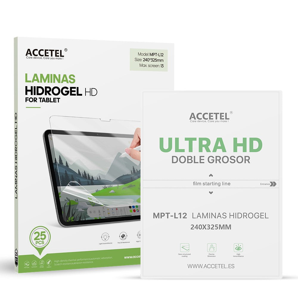 MPT-L12 Películas de Hidrogel para Tablet - Ultra HD Dupla Espessura 240x325mm Pacote com 25Pcs