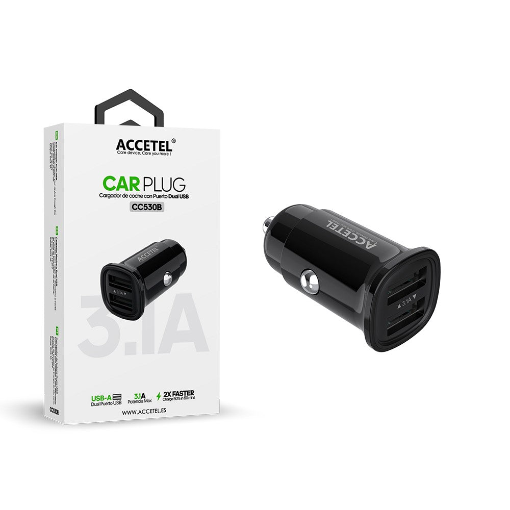 Carregador de Carro Duplo USB 3.1A Preto