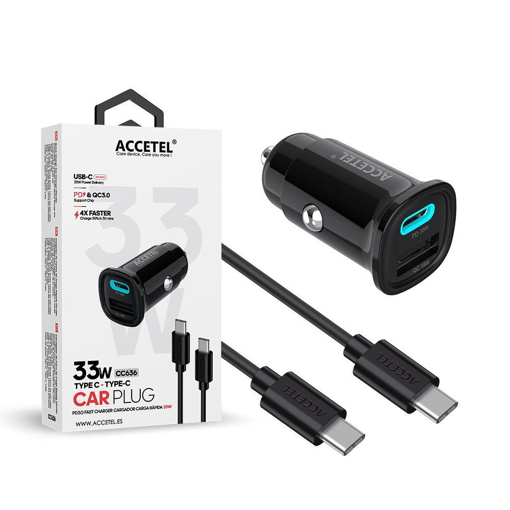 Carregador de Carro de Carga Rápida USB-C PD + USB-A QC Máx. 33W ? Cabo USB-C - Default Title