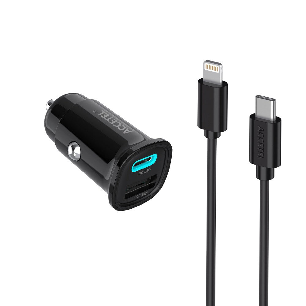 Carregador de Carro de Carga Rápida USB-C PD + USB-A QC Máx. 33W ? Cabo Lightning - Default Title