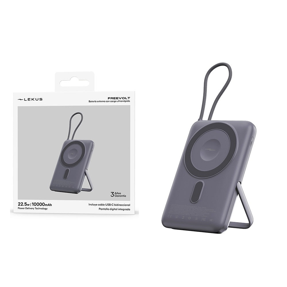 Lekus FreeVolt Carregamento Sem Fio MagSafe & Apple Watch 10000mAh 22.5W PD+QC3.0 com Display e Cabo USB-C Incorporado
