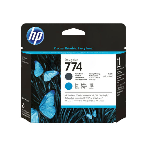 Cartucho de tinta original HP 774 Cabeça de Impressão Original - Negro Mate, Cyan - P2W01A Negro Mate / Cyan