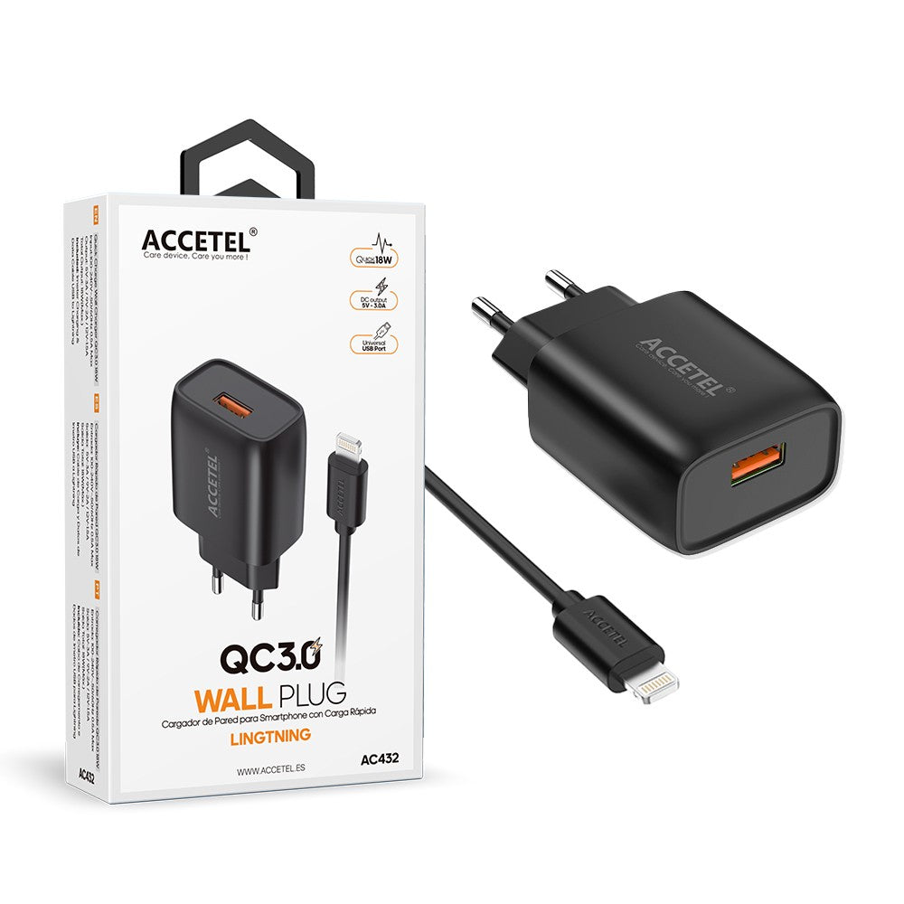 Carregador de Parede QC3.0 18W - Cabo Lightning Preto