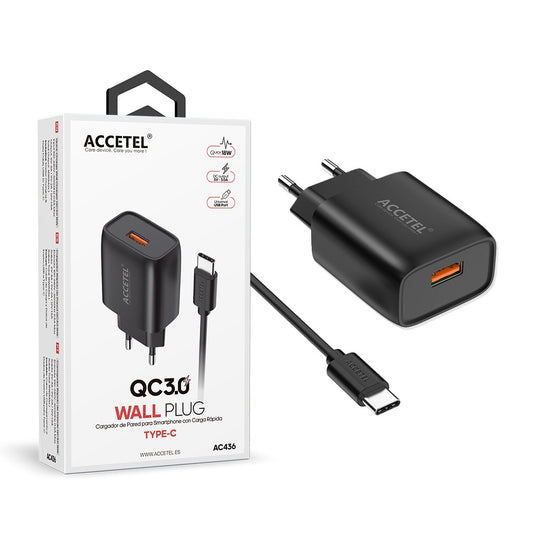 Carregador de Parede QC3.0 18W - Tipo-C Preto