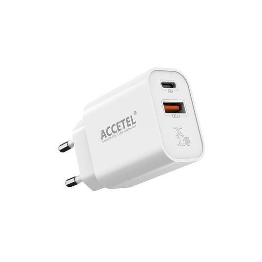 Carregador de Parede GaN 35W de Carga Rápida com Portas USB-C e USB-A