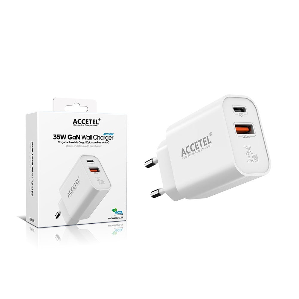 Carregador de Parede GaN 35W de Carga Rápida com Portas USB-C e USB-A