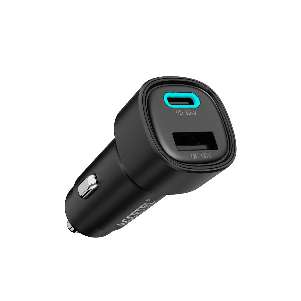Carregador de Carro Carregamento Rápido Portas Duplas Tipo-C+USB-A PD Máx. 48W