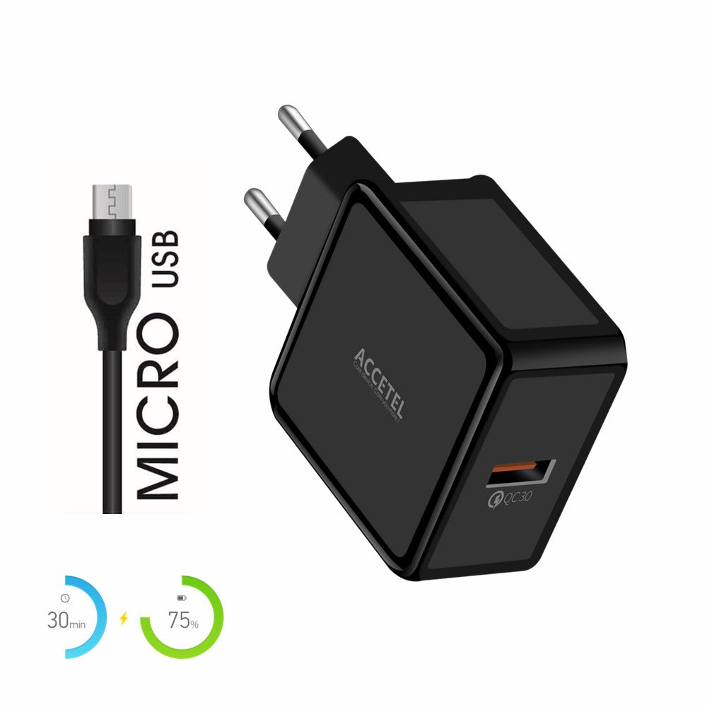 Carregador de Parede Carga Rápida QC3.0 18W - Micro USB Preto - Default Title