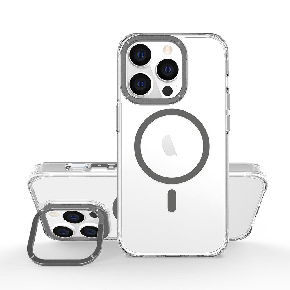 Capa Frame antichoque com aro de alumínio e MagSafe para iPhone 13 Pro / 14 Pro - Cinza