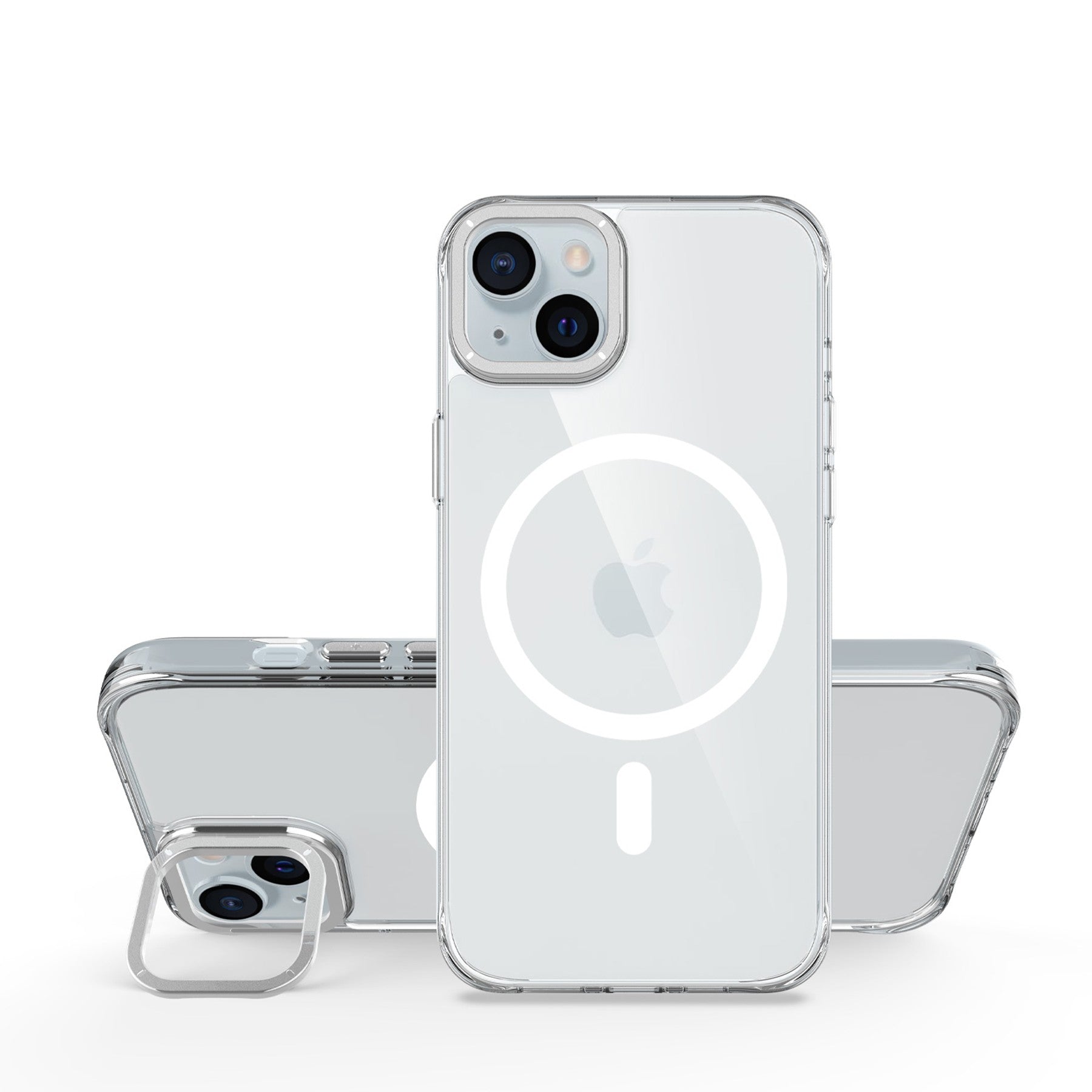 Capa Frame antichoque com aro de alumínio e MagSafe para iPhone 13 / 14 / 15 - Prata