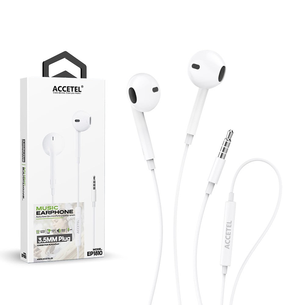 Auscultadores Estéreo com Microfone - Branco (Novo)