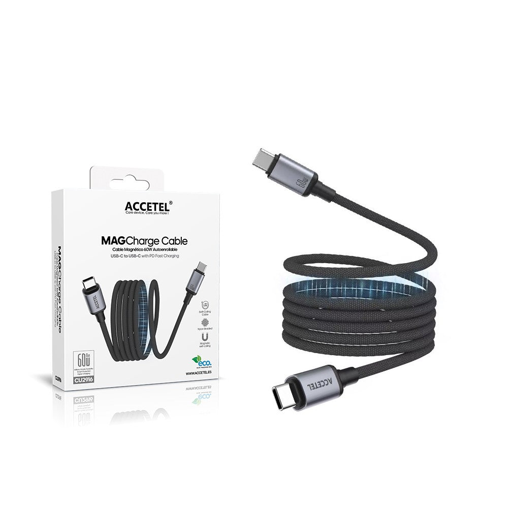 Cabo Magnético Enrolável USB-C para USB-C 60W ? 1 Metro