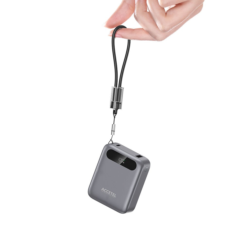 Bateria Externa de Carga Rápida 10000mAh 22,5W PD+QC3.0 com Tela Digital e Cabo USB-C Integrado - Default Title