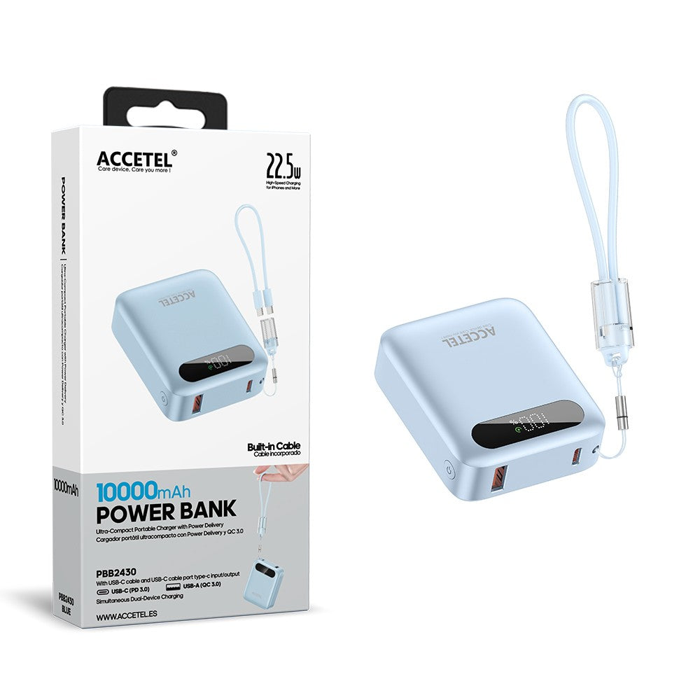 Bateria Externa de Carga Rápida 10000mAh 22,5W PD+QC3.0 com Tela Digital e Cabo USB-C Integrado