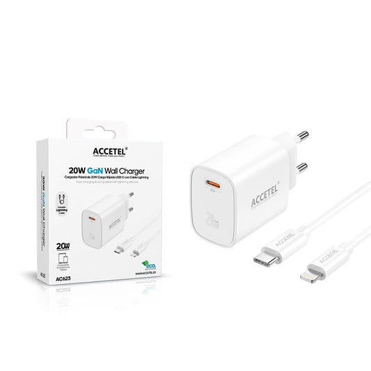 Carregador de Parede Carregamento Rápido USB-C PD 20W - Cabo Tipo-C para Lightning 1M
