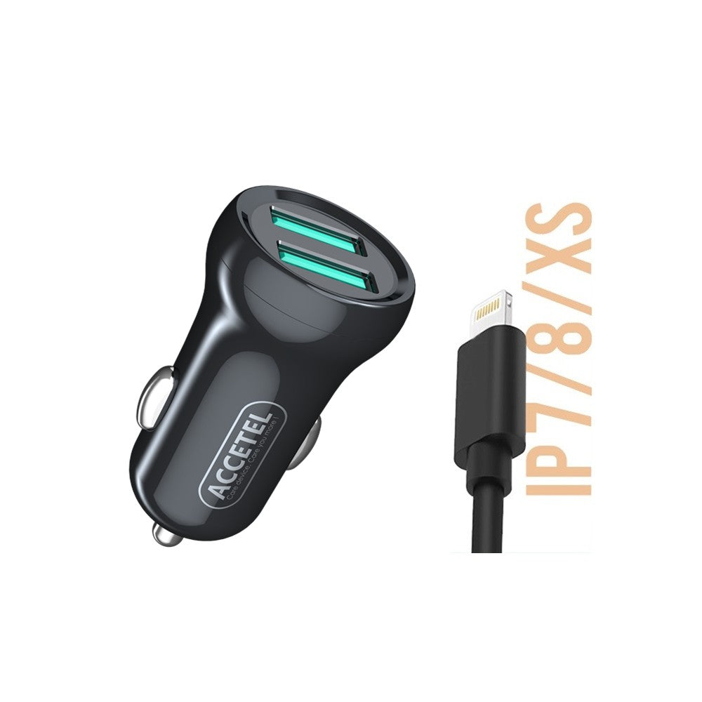 Carregador de Carro Duplo USB 2.4A - Lightning Preto - Default Title