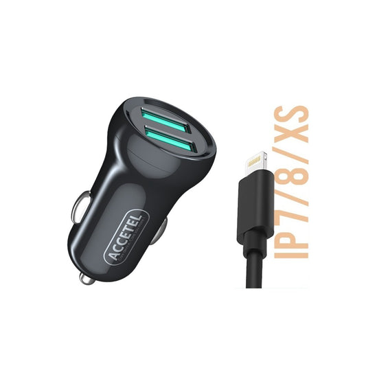 Carregador de Carro Duplo USB 2.4A - Lightning Preto - Default Title