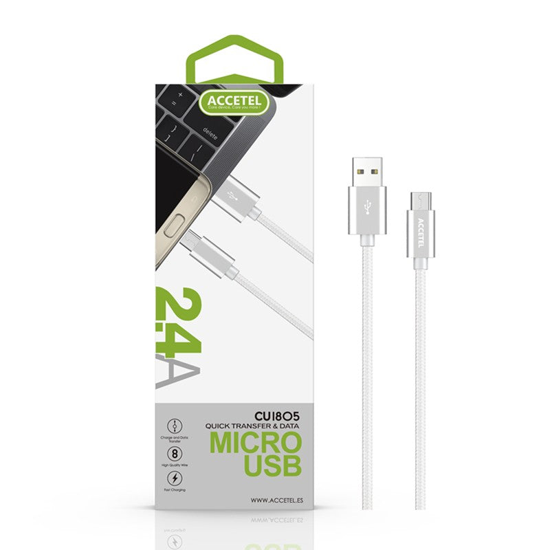 Cabo de Dados Nylon 2.4A -Micro USB Prata
