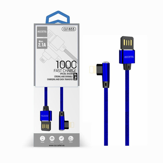 Cabo de Dados L Nylon 2.1A - Lightning Azul
