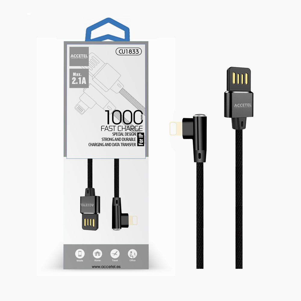 Cabo de Dados L Nylon 2.1A - Lightning Preto