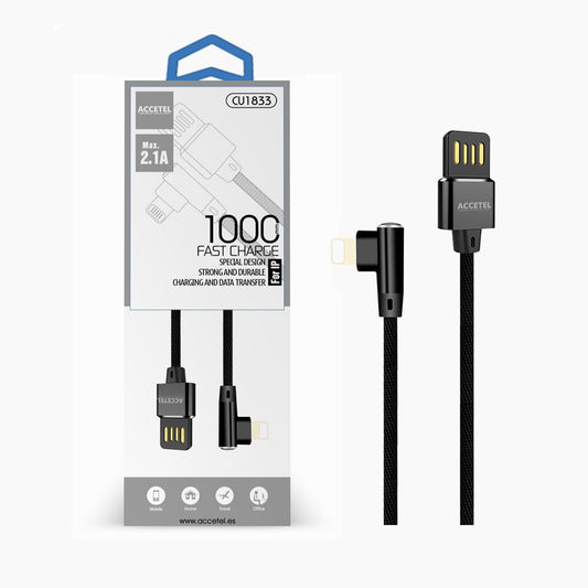 Cabo de Dados L Nylon 2.1A - Lightning Preto