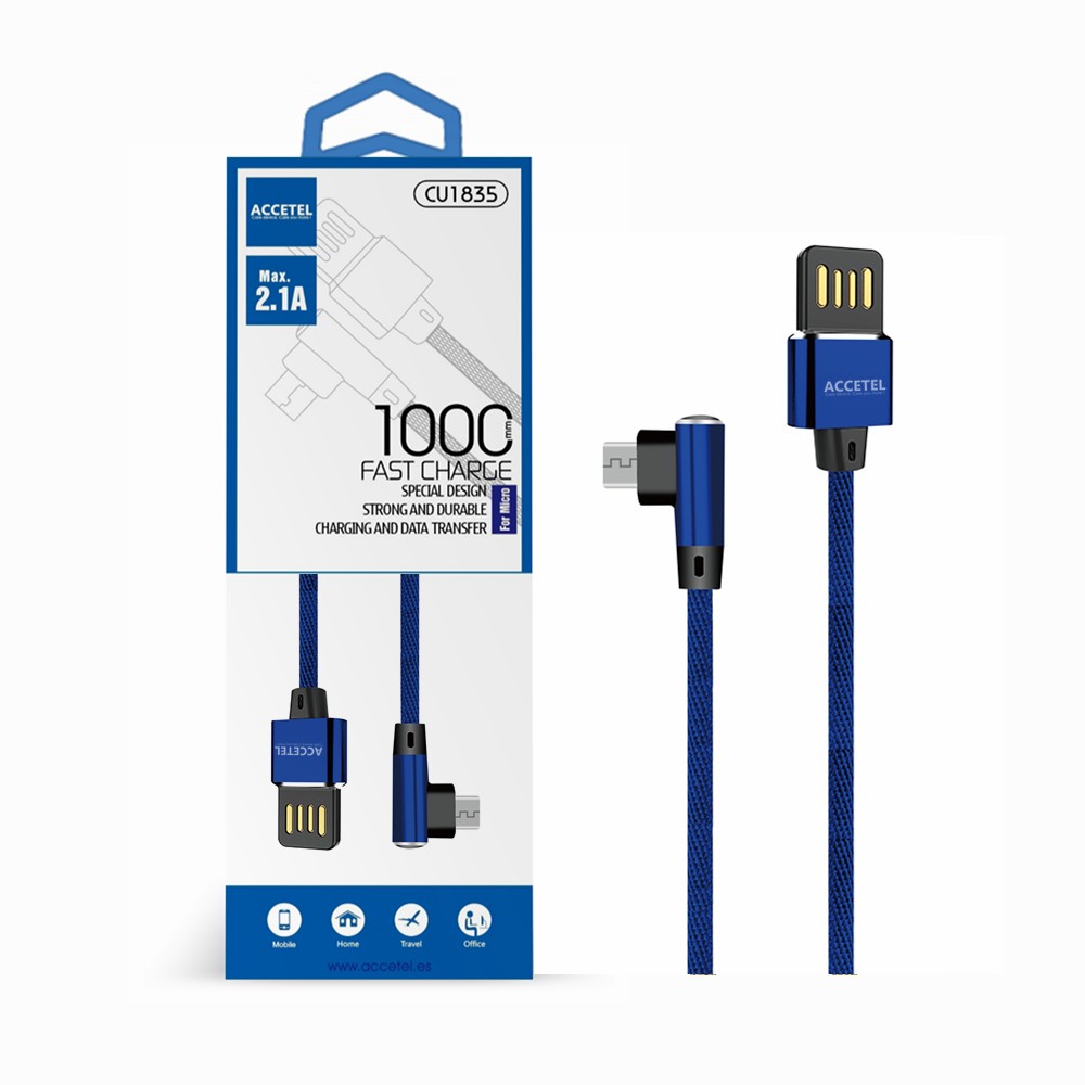 Cabo de Dados L Nylon 2.1A - Micro USB Azul