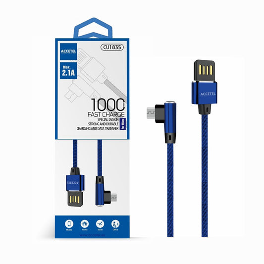 Cabo de Dados L Nylon 2.1A - Micro USB Azul