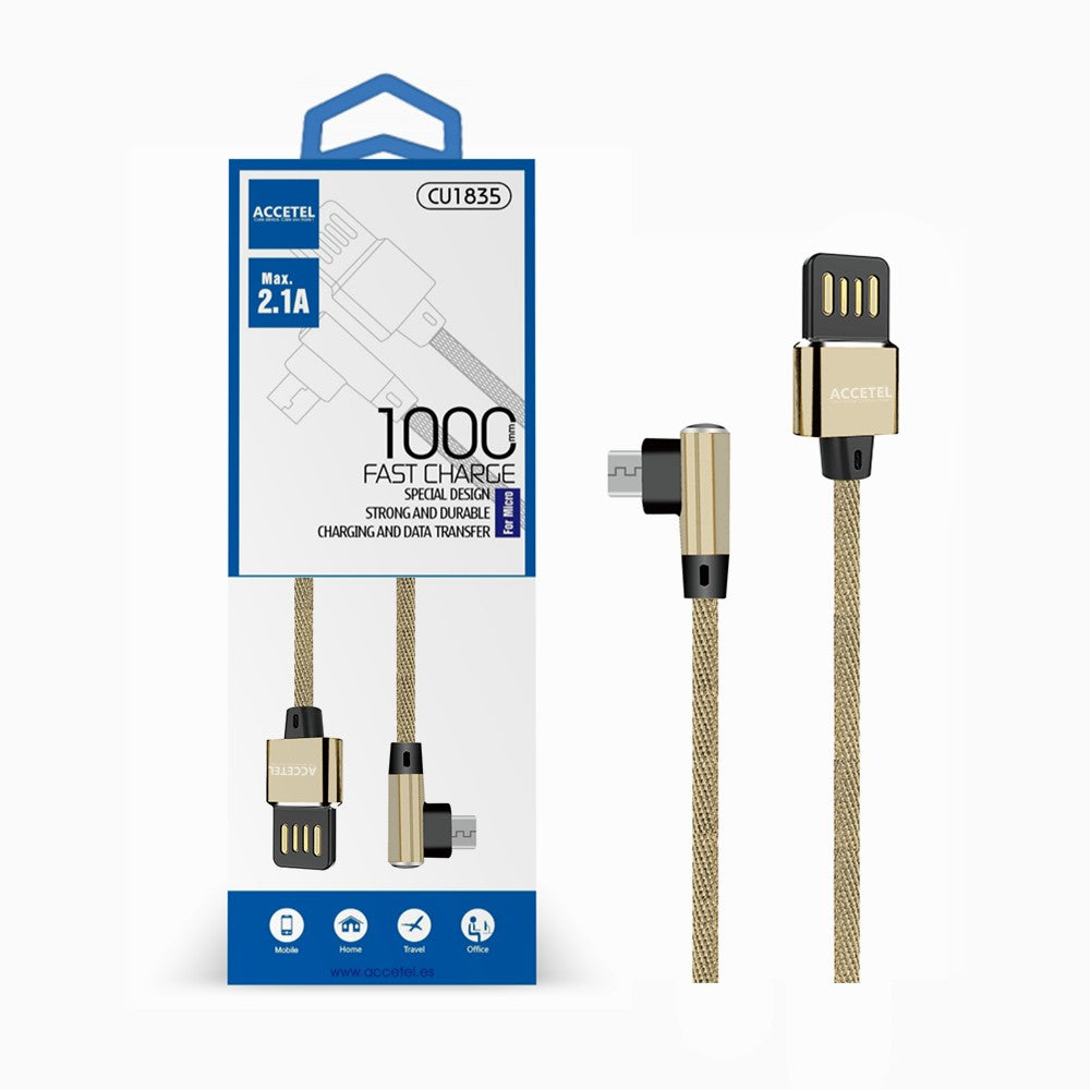 Cabo de Dados L Nylon 2.1A - Micro USB Dourado