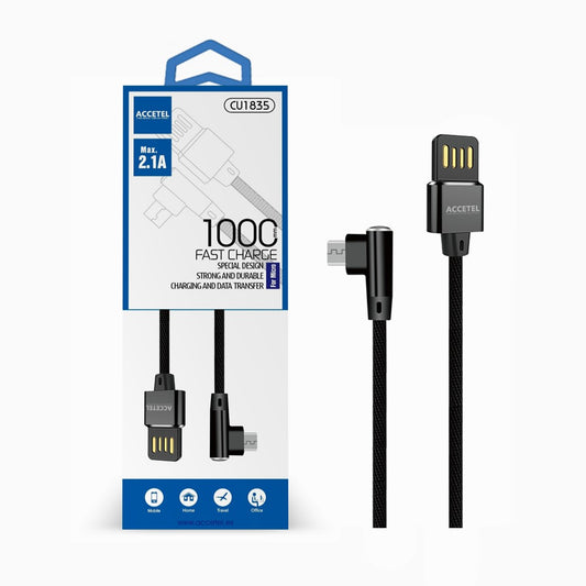Cabo de Dados L Nylon 2.1A - Micro USB Preto