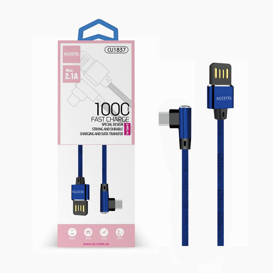 Cabo de Dados L Nylon 2.1A - Tipo-C Azul