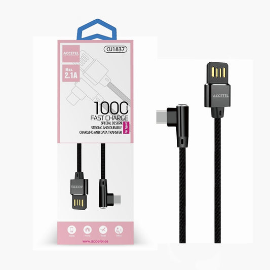 Cabo de Dados L Nylon 2.1A - Tipo-C Preto
