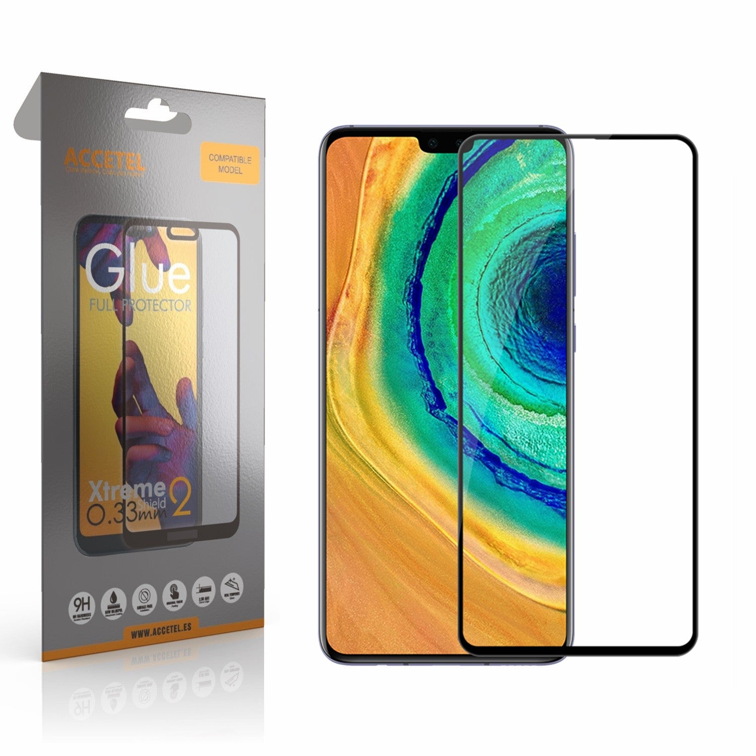 Película de Vidro 2D Full Glue Huawei Mate 30 Preto
