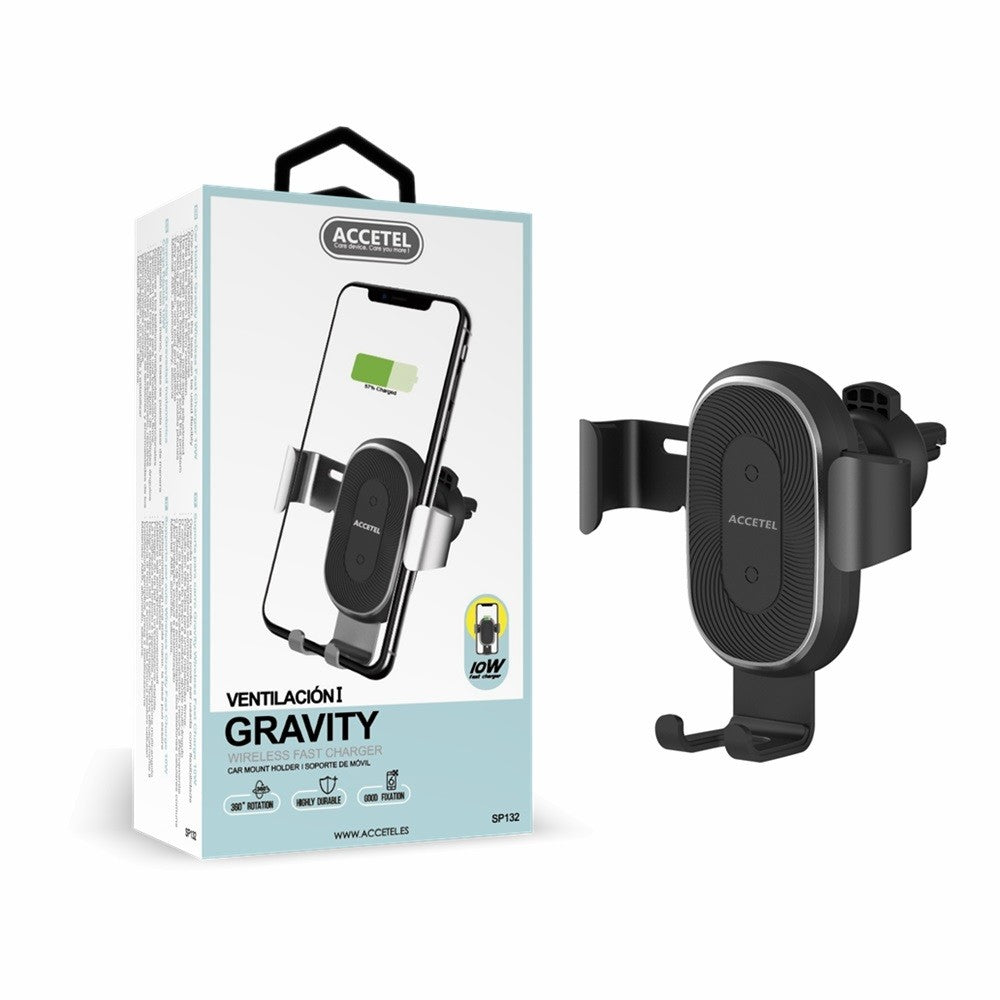 Carregador de Carro Sem Fio Carregamento Rápido 10W Gravity AirVent - Preto