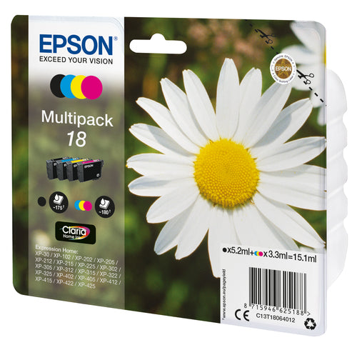 Pack de 4 de cartucho de tinta original Epson T1806 (18) 4 Cores