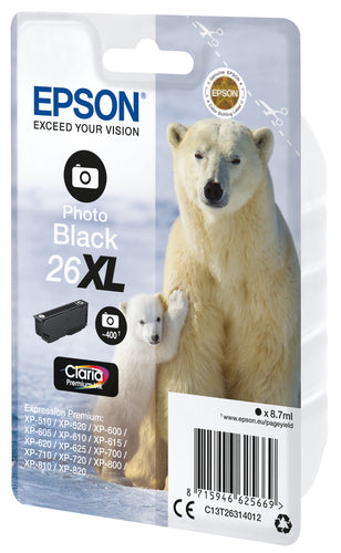 Cartucho de tinta original Epson T2631 (26XL) Preto Foto