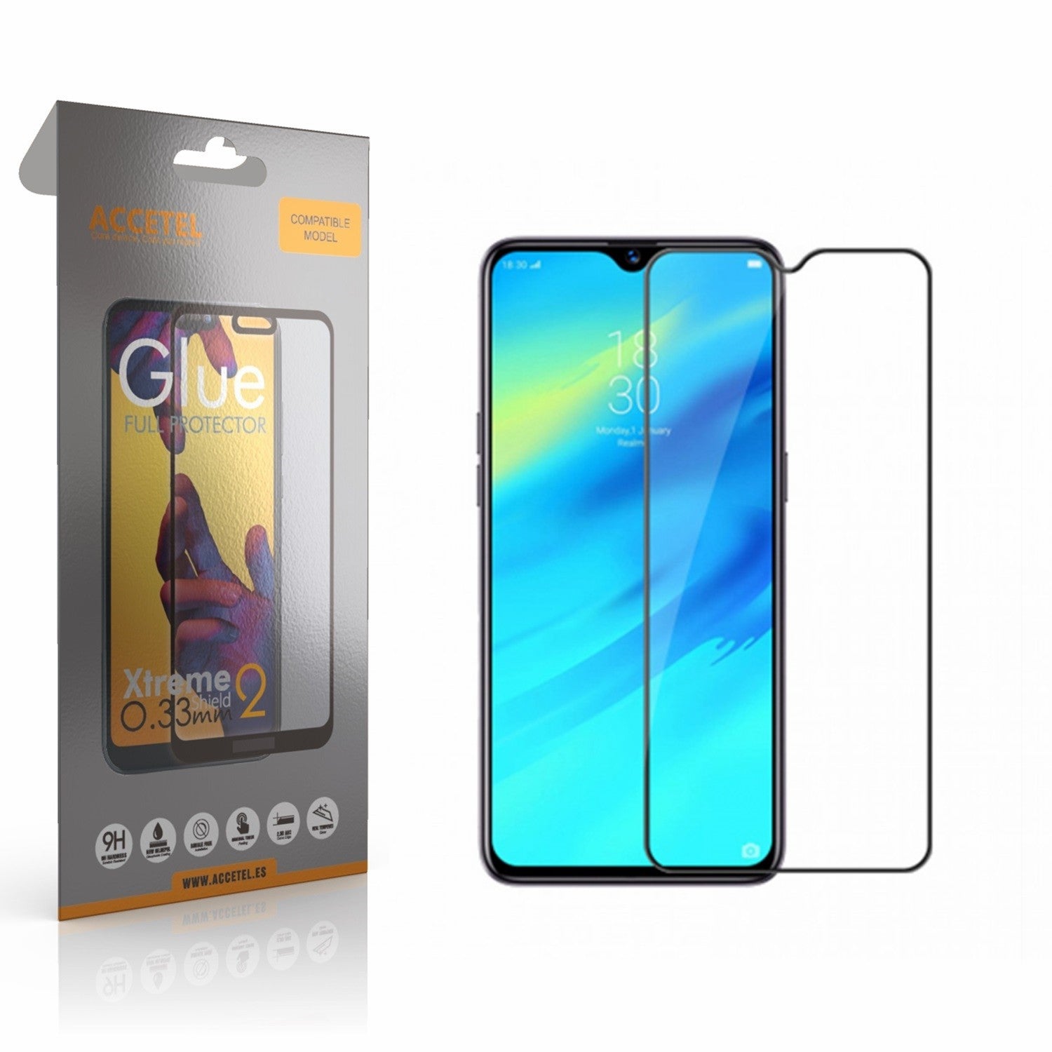 Película de Vidro 2D Full Glue Realme 3 Pro Preto