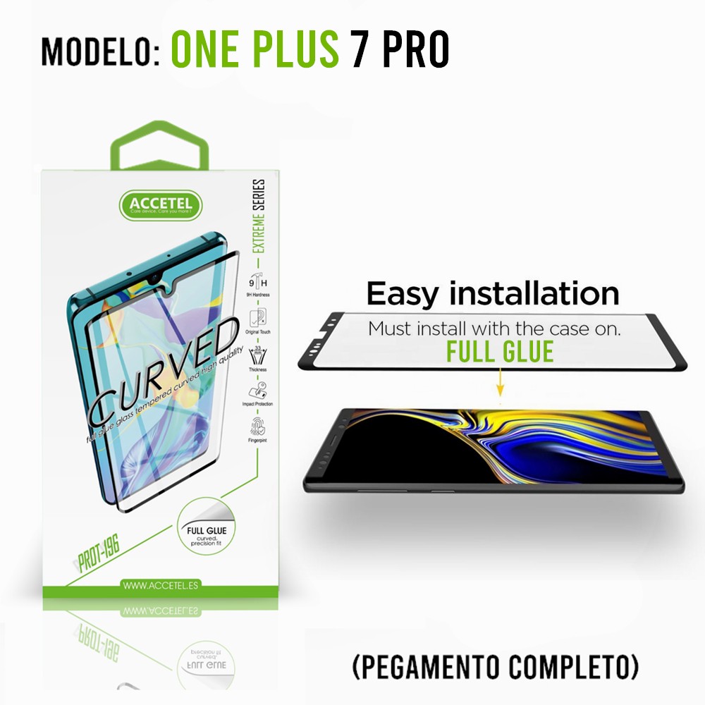 Película de Vidro Curvo Full Glue OnePlus 7 Pro Preto
