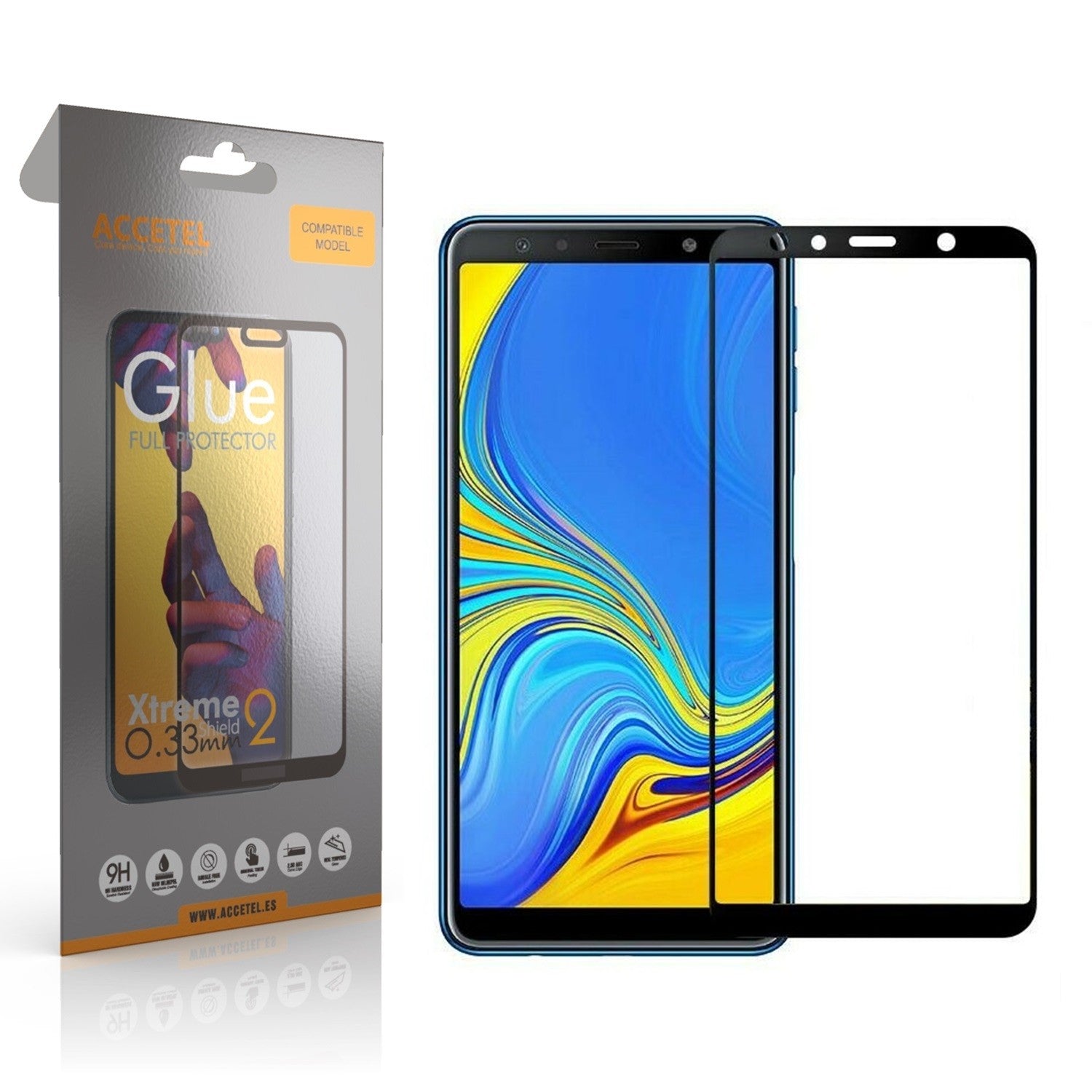 Película de Vidro 2D Full Glue Samsung Galaxy A7 2018 Preto