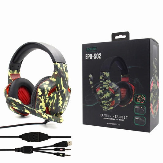 Auscultadores Estéreo Jogos LED 3.5mm com Microfone -Verde Militar