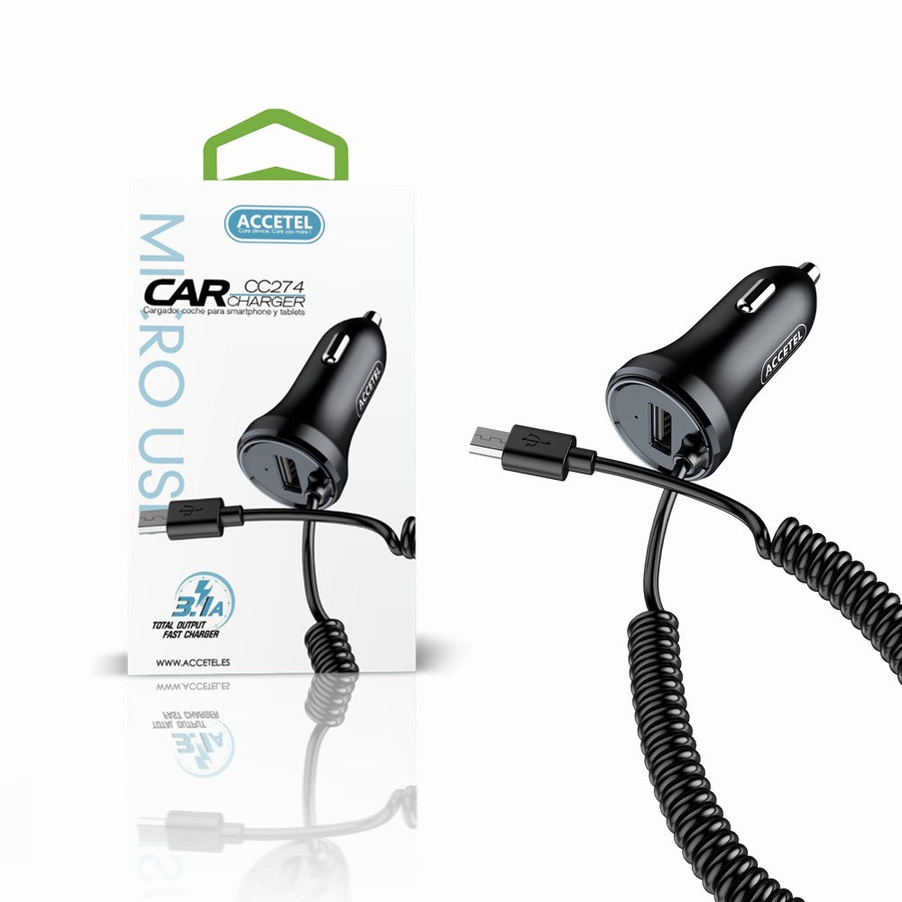 Carregador de Carro 3.1A 1 Porta USB - Cabo Micro USB