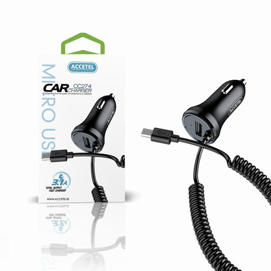 Carregador de Carro 3.1A 1 Porta USB - Cabo Micro USB