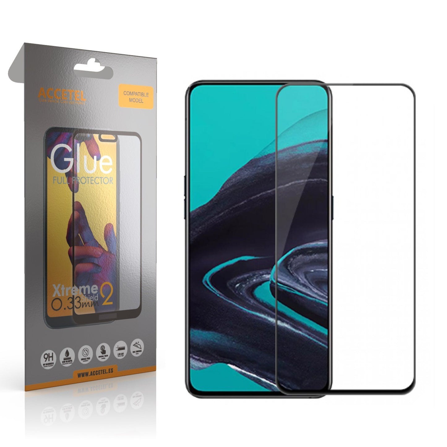 Película de Vidro 2D Full Glue Oppo Reno 2 Preto