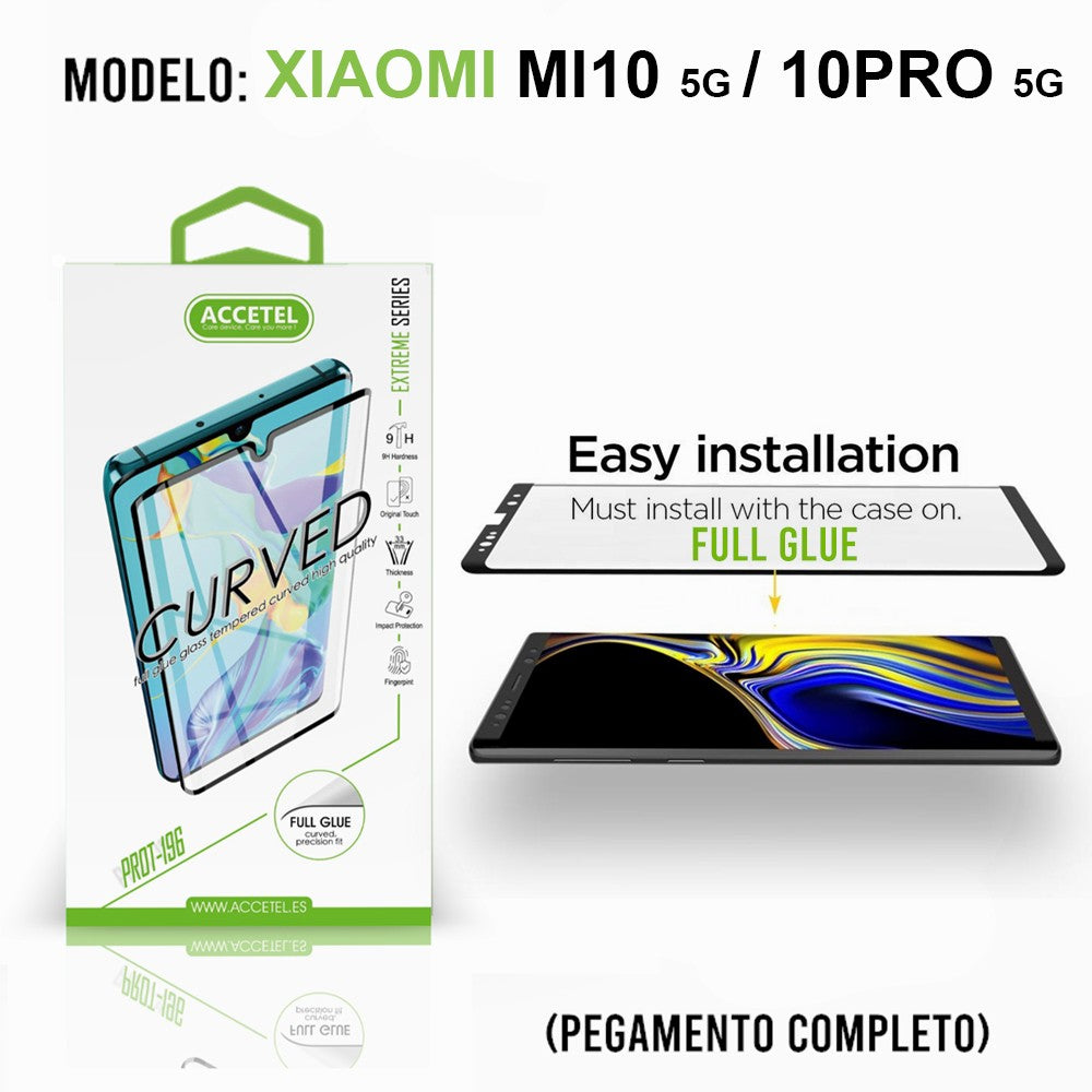 Película de Vidro Curvo Full Glue Xiaomi Mi 10 5G / Mi 10 Pro 5G Preto