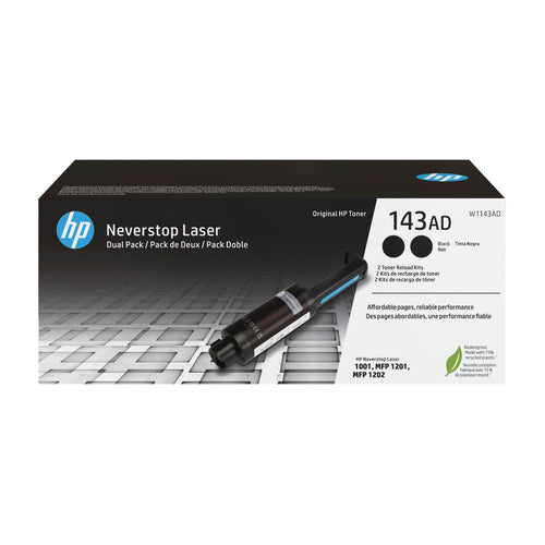 Pack de 2 de toner original HP W1143A Negro Pack de 2 Kits de Recarga de Toner Originales - 143A Preto