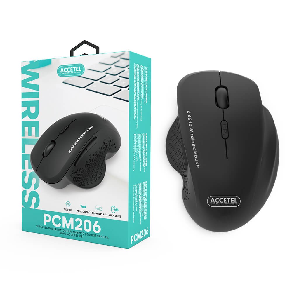 Rato óptico sem fio PCM206 2.4GHz 800/1200/1600 DPI